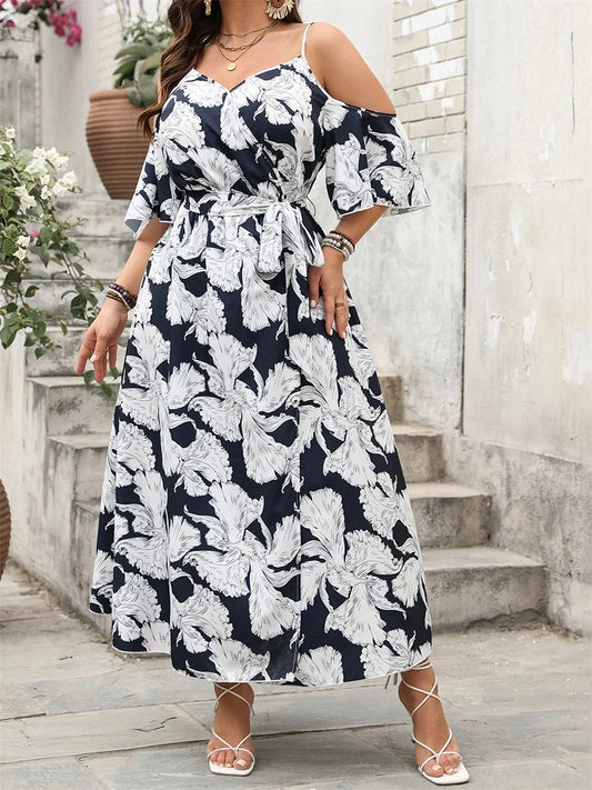 Floral Print Maxi Dress – Elegant Ruffle Sleeves