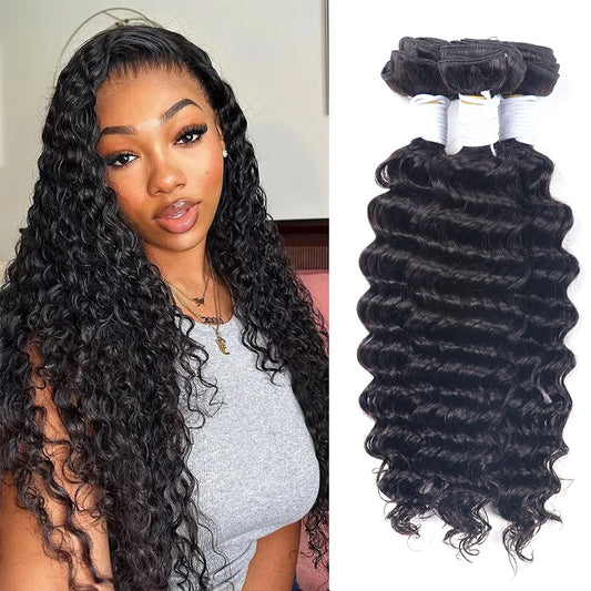 10 to 40 Inch Human Hair Extensions 100 Percent Remy Deep Wave Hair Bundles Wet and Wavy 3 to 4 Pieces Raw Hair Bundles