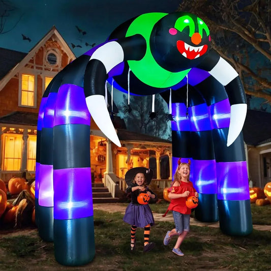 10 Ft Halloween Inflatable Spider Archway Decoration LED Light Up Giant Blow Up Spider Arch for Halloween Party Indoor Outdoor