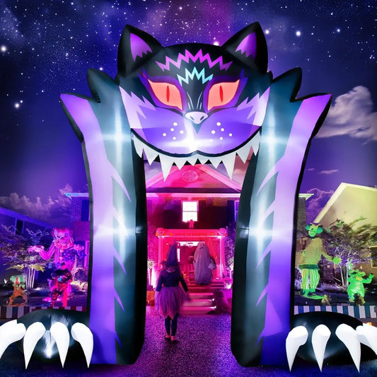 11FT Long 10FT Tall Halloween Inflatable Outdoor Decoration Black Cat Archway Halloween Yard Decoration