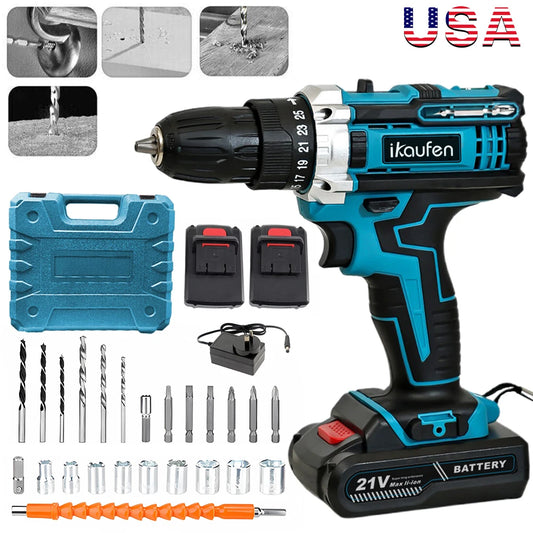 21V Cordless Drill Electric Screwdriver Mini Wireless Power Driver Lithium Ion Battery Home DIY Drill Set