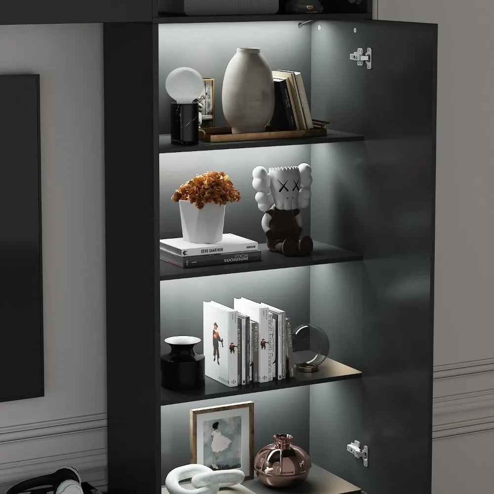Large Entertainment Center with Storage 114 Inch Wall Unit TV Stand with Bookshelves and Light in White Modern Media Center