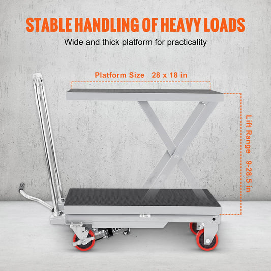 SucceBuy Manual Hydraulic Scissor Lift Table Cart 500 Lb