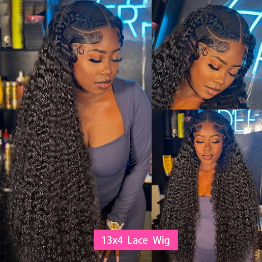 200 Density 40 Inch 13x6 Deep Wave HD Lace Frontal Wig Human Hair Curly Wig for Black Women