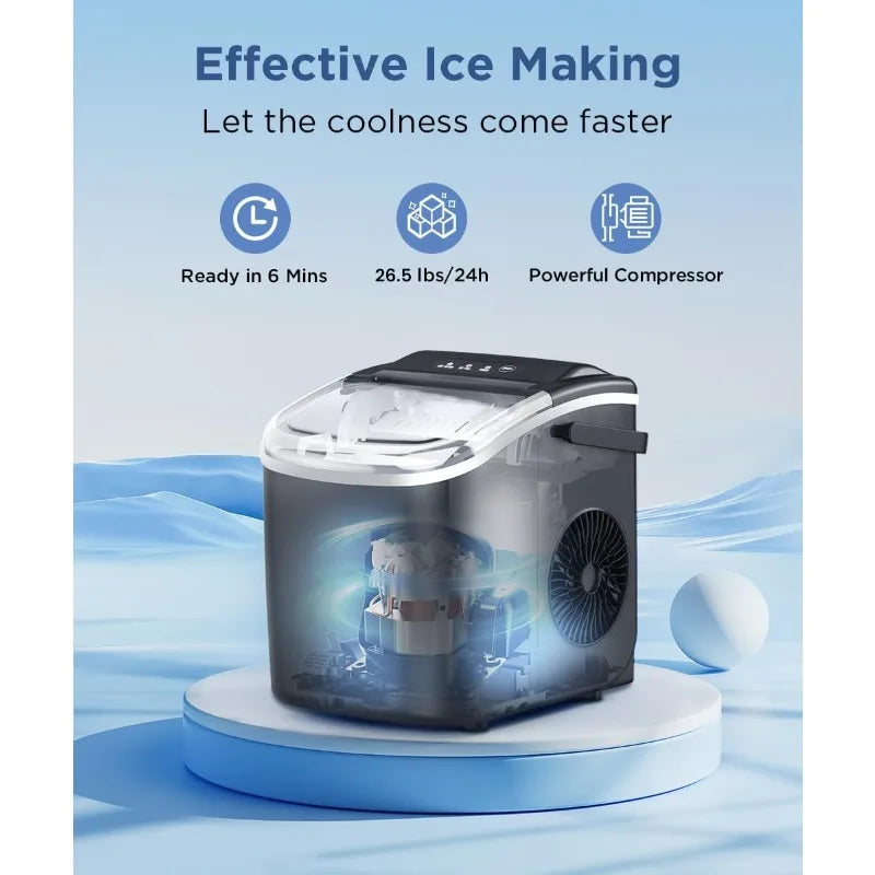 COWSAR Ice Maker Countertop Portable Machine with Self Cleaning 26.5lbs per 24 Hours 9 Bullet Cubes in 6 Minutes with Basket