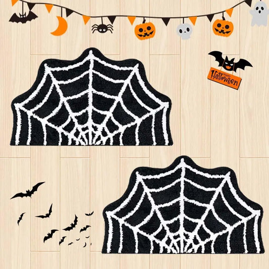 2 Pack Spider Web Bath Mat 31 Inch by 20 Inch Halloween Decor Non Slip Tufted Mats for Front Door