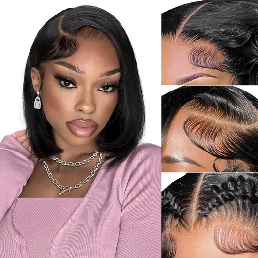 Bob Wigs Human Hair 13X6 Lace Front Wig 220 Density Short Straight HD Transparent Lace Frontal Wig Brazilian Closure for Women